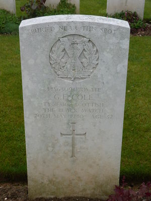 Pte F G Cole's CWGC headstone.