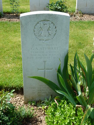 Pte G A Stewart's CWGC headstone.