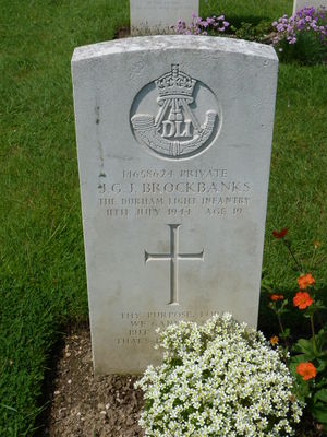 Pte J G J Brockbanks' CWGC headstone.