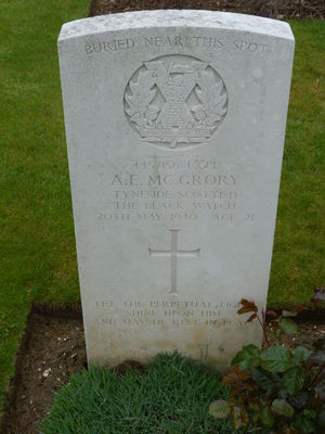 L/Cpl A E McGrory's CWGC headstone.