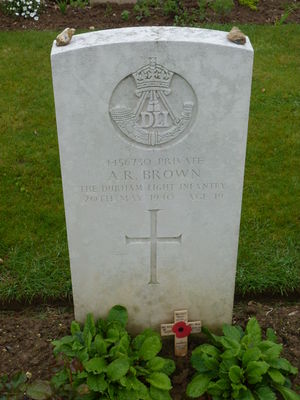 Pte A R Brown's CWGC headstone.