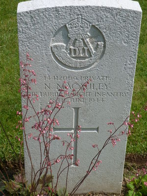 Pte N Macauley's CWGC headstone.