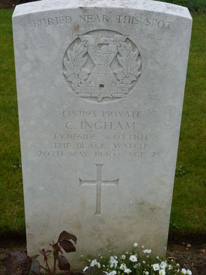 Pte C Ingham's CWGC headstone.