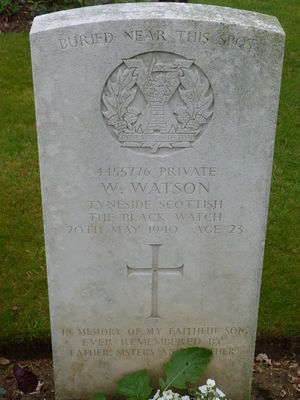 Pte W Watson's CWGC headstone.