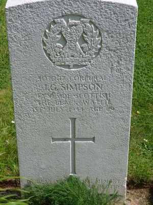 Cpl J G Simpson's CWGC headstone.