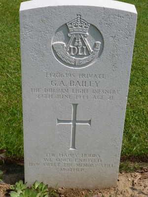 Pte G A Bailey's CWGC headstone.