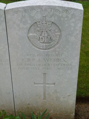 Pte C B P Laverick's CWGC headstone.
