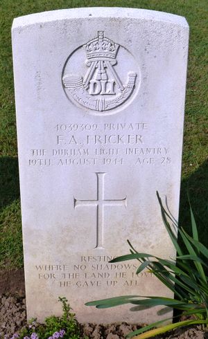 Pte F A Fricker's CWGC headstone.
