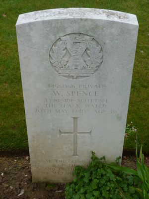 Pte W Spence's CWGC headstone.