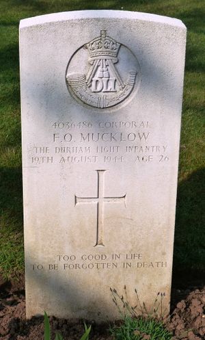 Cpl F O Mucklow's CWGC headstone.