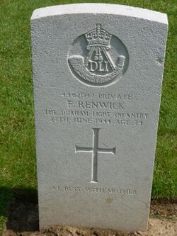 Pte F Renwick's CWGC headstone.