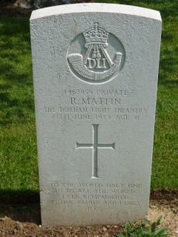 Pte R Matfin's CWGC headstone.