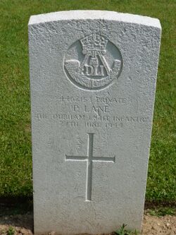 Pte P Lane's CWGC headstone.