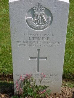 Pte J Temple's CWGC headstone.